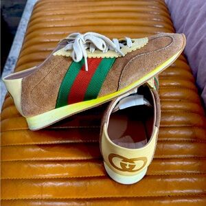 Gucci women’s tan suede sneakers